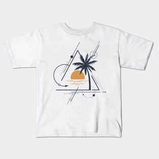 Sunset And Palm. Geometric, Line Art Style Kids T-Shirt